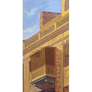 S. M. Fawad, Old City, Karachi, 12 x 24 Inch, Oil on Canvas, Realistic Painting, AC-SMF-214